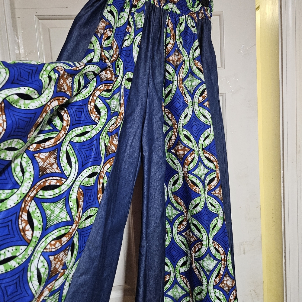 African Stylish Blue and Green Patterned Women's Pants